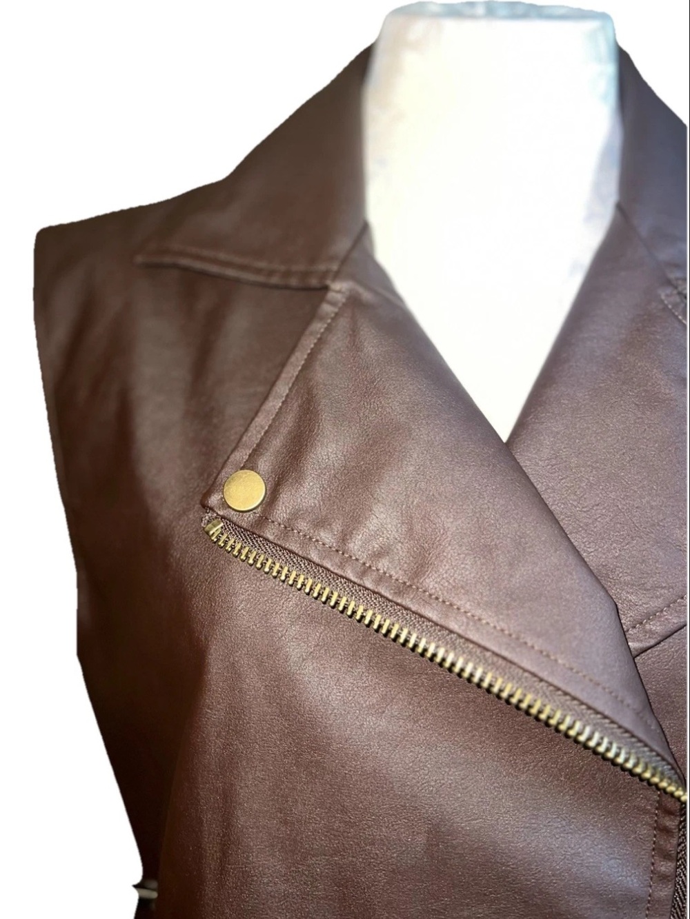 Mustard Seed Faux Leather Oversized Moto Vest Jacket Brown Size Small NWT - Picture 9 of 15